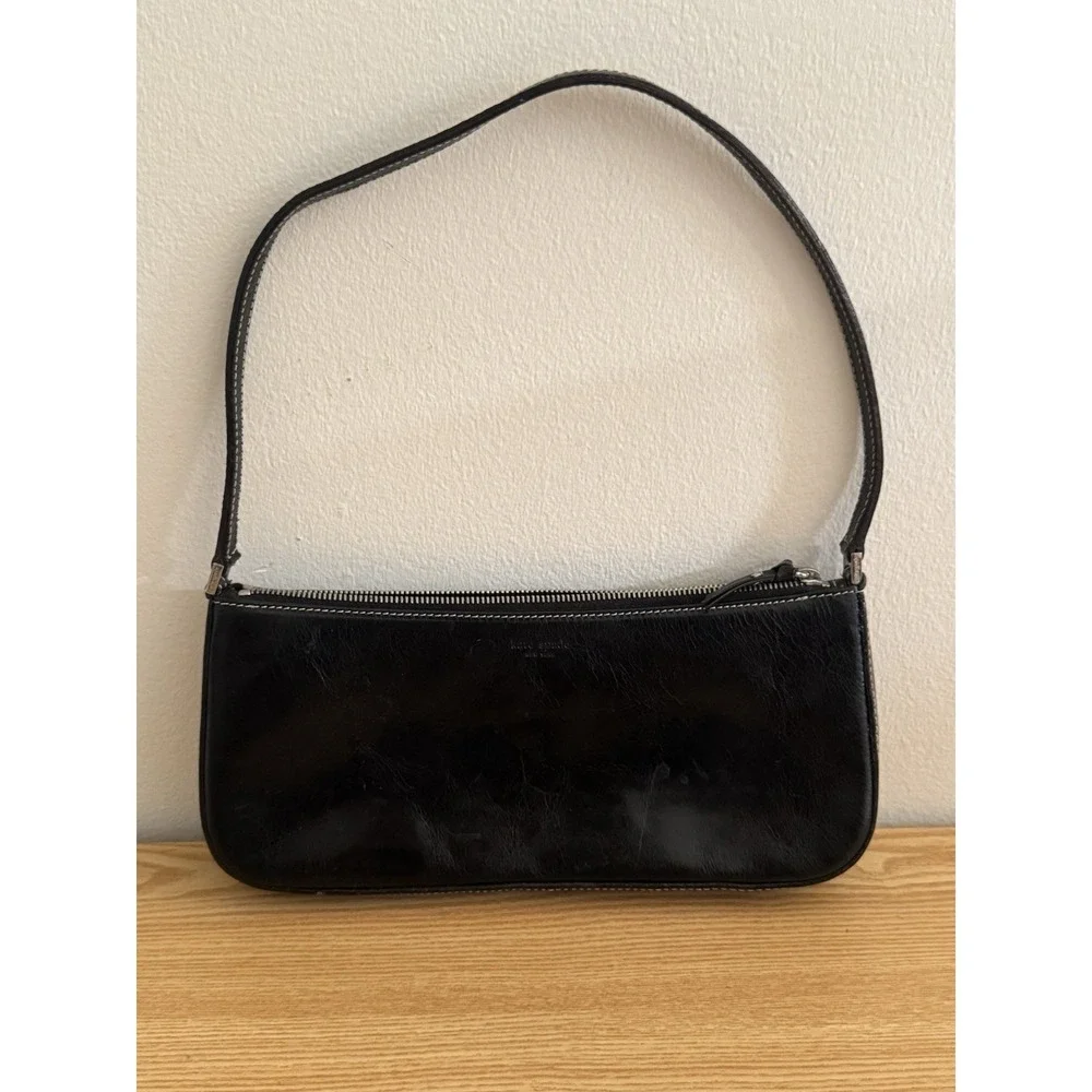 1990s Kate Spade New York Black‎ Leather Baguette Made in Italy